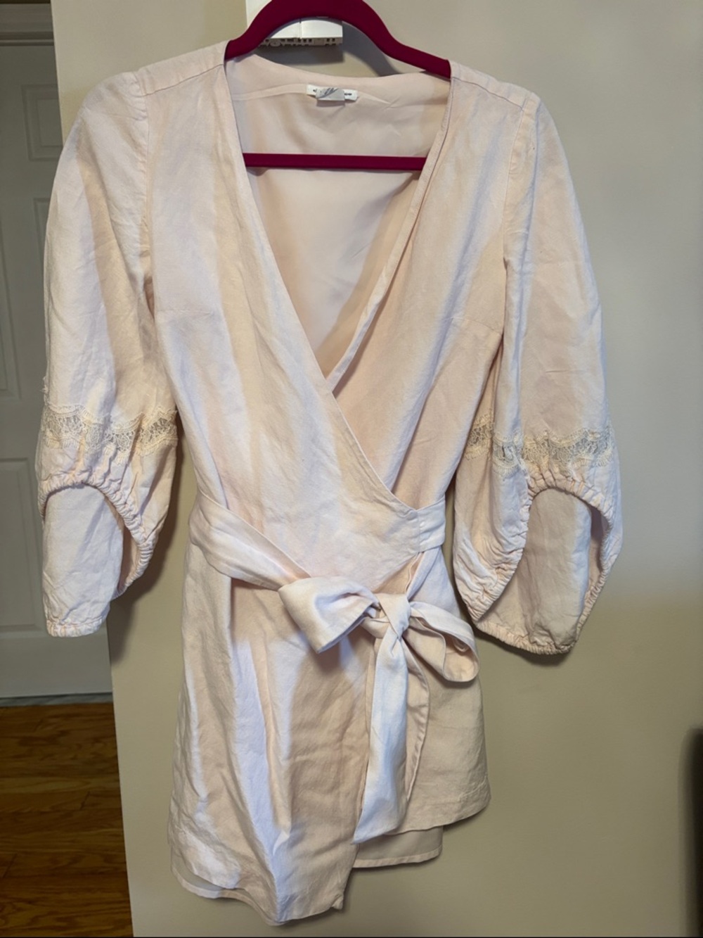 Club Monaco Blush Pink Wrap Mini Dress with Tied Waist linen blend - Picture 2 of 11